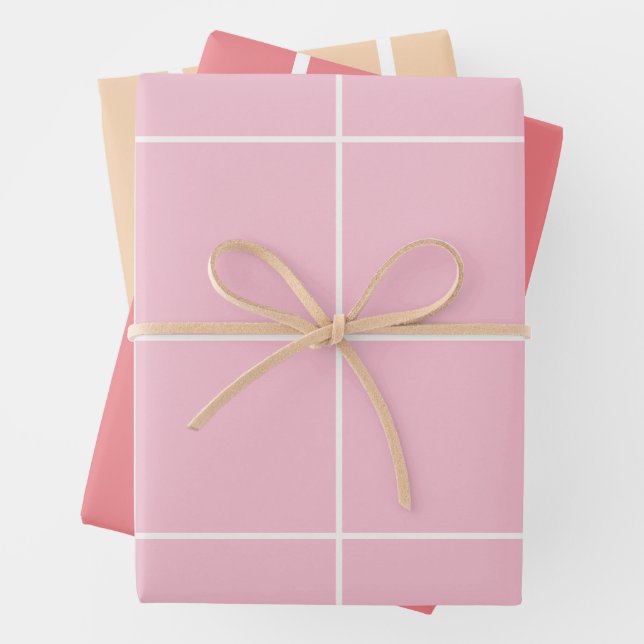 Minimal Color Grid Check Pattern Wrapping Paper Sheet (In situ)