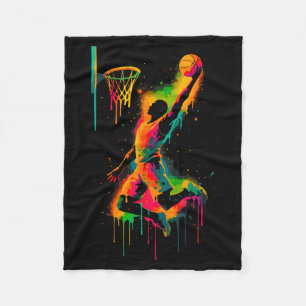 Minimal Colorful Graffiti Basketball Player Slam Fleece Blanket