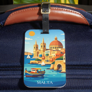 Minimal & Colorful Malta Vintage Art Print Luggage Tag