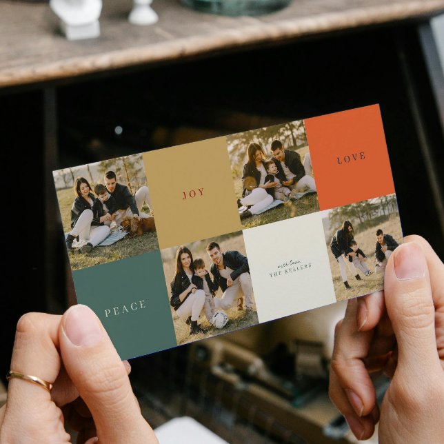 Minimal Colour Blocks Four photo Flat Holiday Card (Creator Uploaded)