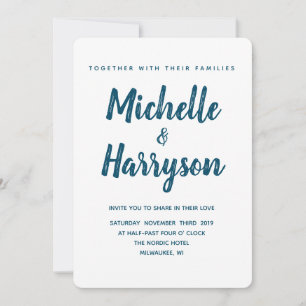 Minimal Colour Blue Wedding Invitation