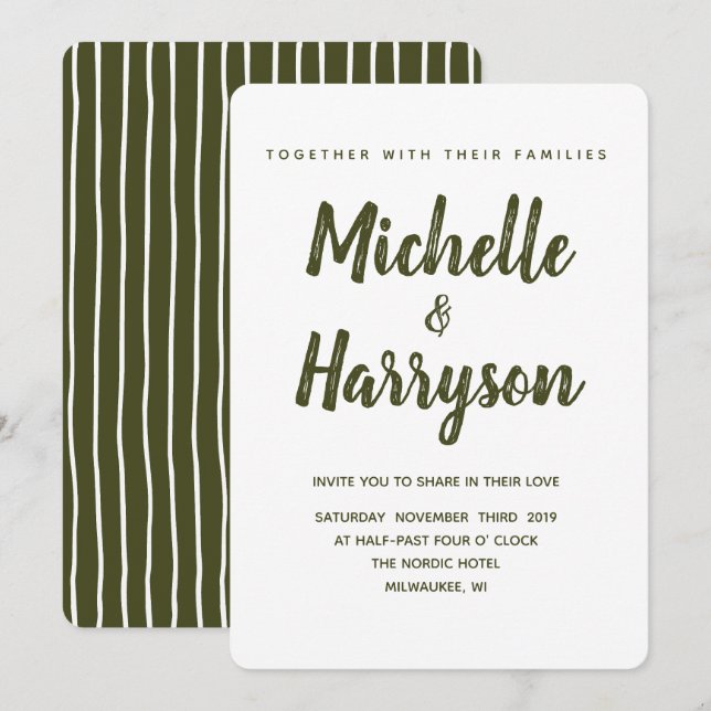 Minimal Colour | Dark  Green |  Wedding Invitation (Front/Back)