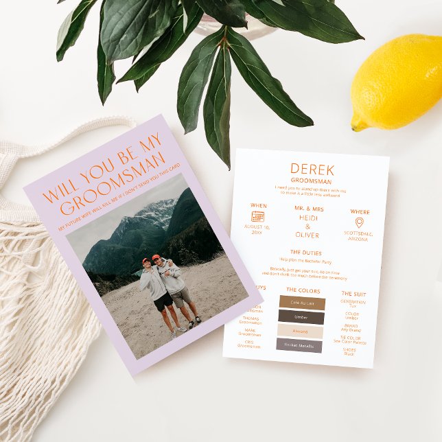 Minimal Colour Palette Photo Groomsman Info Card (Creator Uploaded)