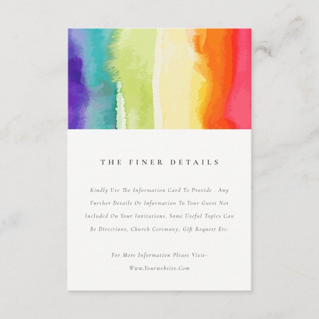 Minimal Colourful Pride Rainbow Wedding Details Enclosure Card (Front)