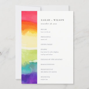 Minimal Colourful Pride Rainbow Wedding Program Invitation