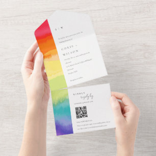 Minimal Colourful Pride Rainbow Wedding QR CODE All In One Invitation