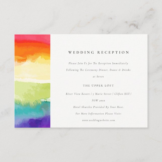 Minimal Colourful Pride Rainbow Wedding Reception Enclosure Card (Front)