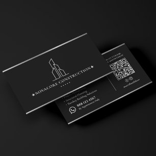 Minimal Construction Black Silver Contractor Business Card
