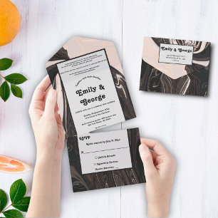 Minimal Contemporary Black And White Art Wedding All In One Invitation