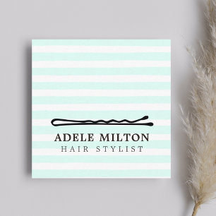 Minimal Cool Blue White Stripes Bobby Pin Hair Square Business Card