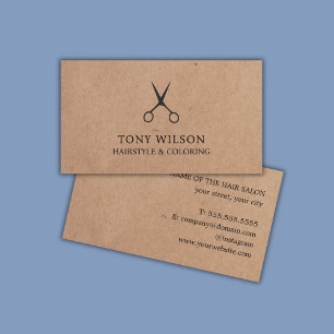 Minimal Cool Kraft Black Scissors Hair Stylist Business Card