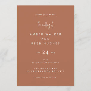 Minimal Copper Wedding Modern Script Font Invitation