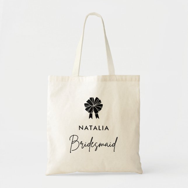 Minimal Coquette Black Bow Script Bridesmaid  Tote Bag (Front)