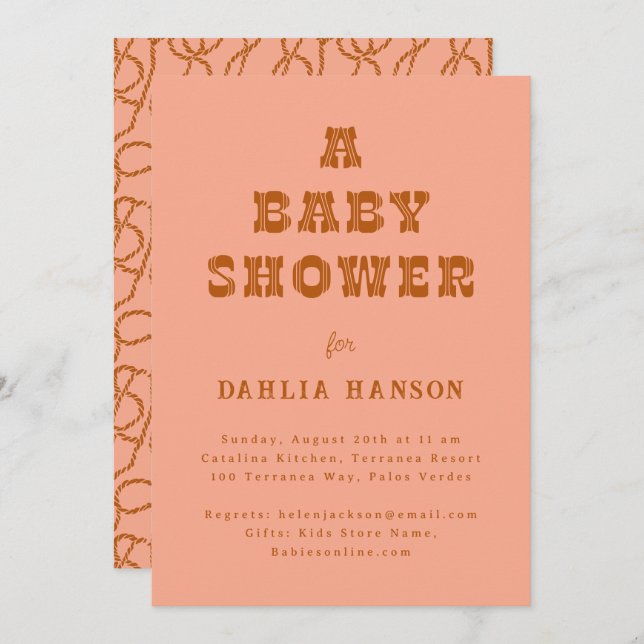Minimal Coral Brown Western Baby Shower Invitation (Front/Back)