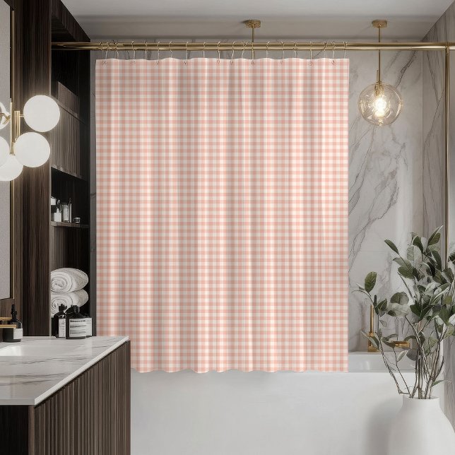 Minimal Coral Grey Plaid Curtain Stylish and Soft (Minimal Coral Grey Plaid Curtain Stylish and Soft)