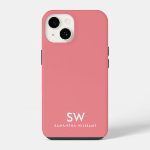 Minimal Coral Pink Modern Initial Monogram iPhone 14 Case