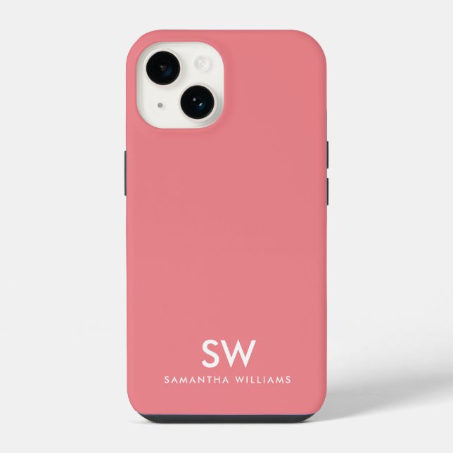 Minimal Coral Pink Modern Initial Monogram iPhone Case (Back)