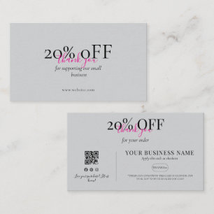 Minimal Coral Pink QR Discount Business Card