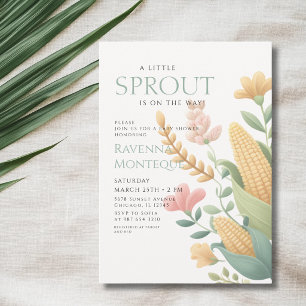 Minimal Corn Flowers A Little Sprout Baby Shower Invitation
