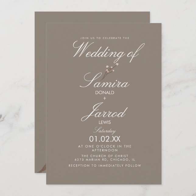 Minimal Cotton Plant Earthy Wedding Invitation (Front/Back)