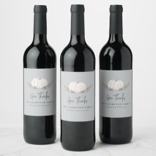 Minimal Country Pumpkin Leaves Thanksgiving Custom Wine Label