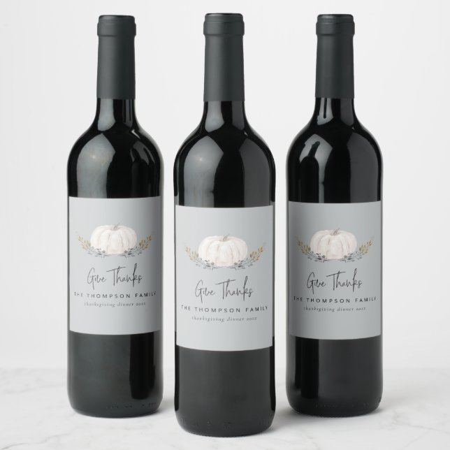 Minimal Country Pumpkin Leaves Thanksgiving Custom Wine Label (Bottles)