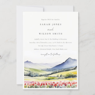 Minimal Country Spring Floral Landscape Wedding In Invitation