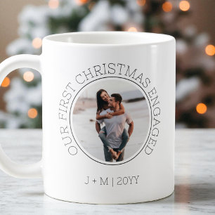 Minimal Couple 2 Photo Our First Christmas Engaged Coffee Mug
