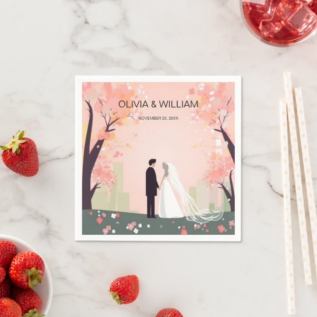 Minimal Couple Cartoon with Flowers Napkin (Insitu)