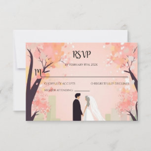 Minimal Couple Cartoon with Flowers RSVP Card