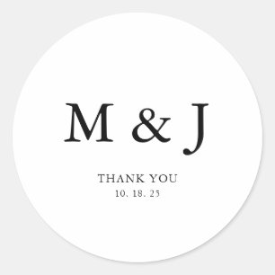 Minimal Couple Monogram Wedding Thank you Classic Round Sticker