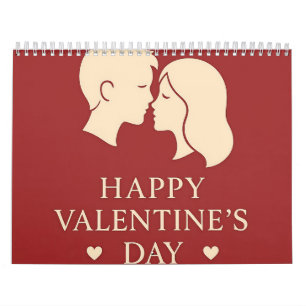 Minimal Couple Silhouette Romantic Valentines 2026 Calendar