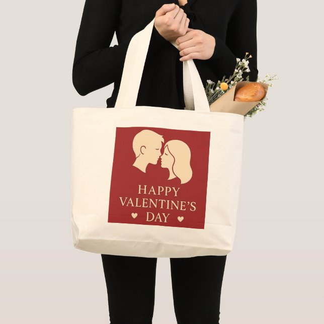 Minimal Couple Silhouette Romantic Valentines Day  Large Tote Bag (Front (Product))