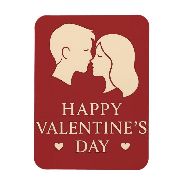 Minimal Couple Silhouette Romantic Valentines Hear Magnet (Vertical)