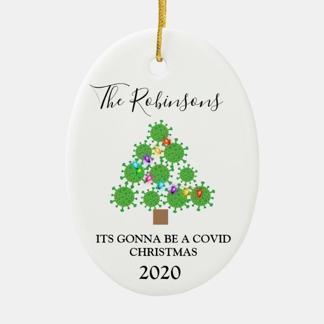Minimal Covid Christmas Tree Personalised Ceramic Decoration (Front)