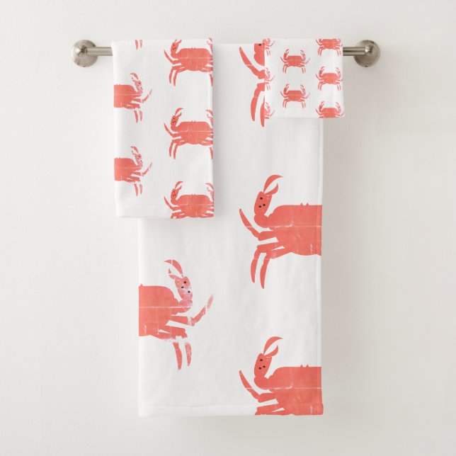 Minimal Crab Ocean Pattern  Navy Grunge  Bath Towel Set (Insitu)