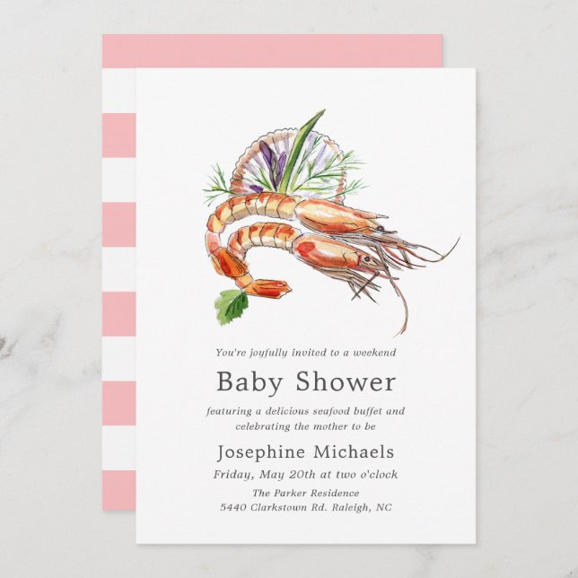 Minimal Crawfish Boil Baby Shower | Blush Stripes Invitation (Front/Back)
