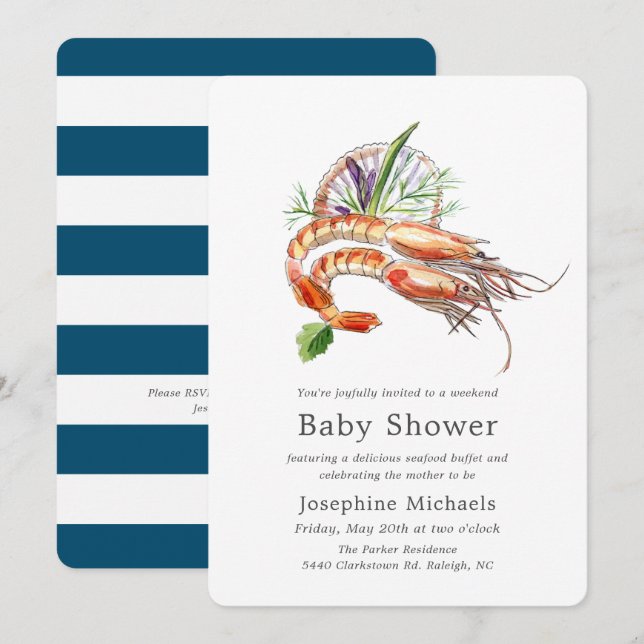Minimal Crawfish Boil Baby Shower | Ocean Stripes Invitation (Front/Back)