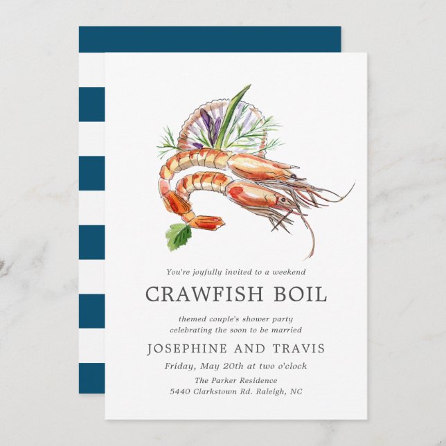 Minimal Crawfish Boil Couple's Shower Ocean Stripe Invitation (Front/Back)