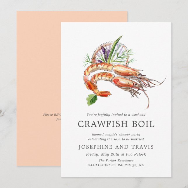 Minimal Crawfish Boil Couple's Shower Peach Coral Invitation (Front/Back)