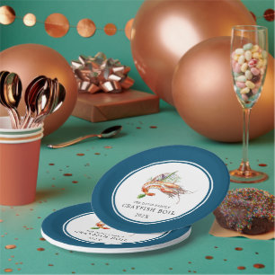 Minimal Crawfish Boil Custom   Ocean Blue Paper Plate