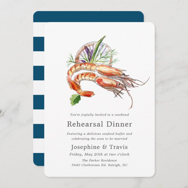 Minimal Crawfish Boil Rehearsal Dinner Ocean Style Invitation (Front/Back)