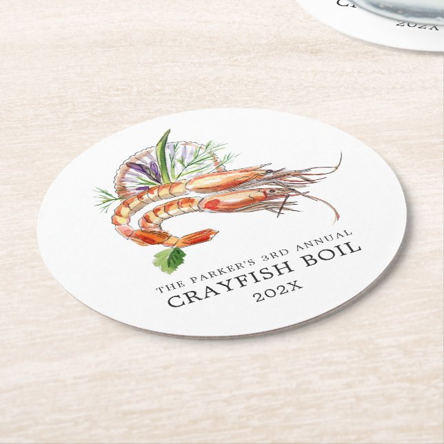 Minimal Crawfish Boil | Round Paper Coaster (Angled)
