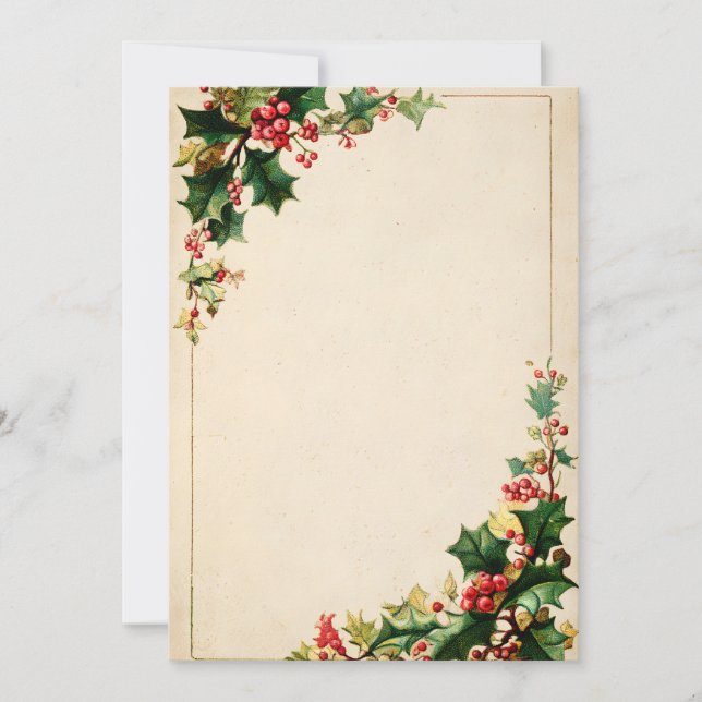 Minimal Cream Card with Holly Corners (Front)
