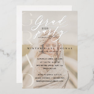Minimal Cream Photo Grad Party Modern Calligraphy