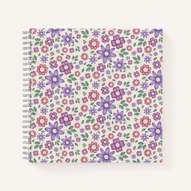 minimal cream whimsical floral pattern notebook (Front)