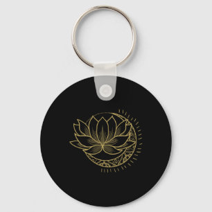 Minimal Crescent Moon Lotus Flower Space Yoga Medi Key Ring