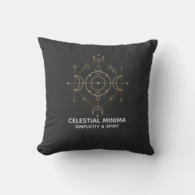 Minimal Crescent Moon & Sun Line Art | Boho Style Cushion (Front)