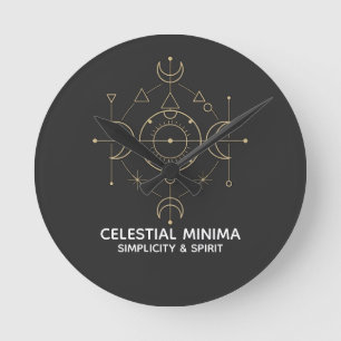 Minimal Crescent Moon & Sun Line Art Boho Style Round Clock
