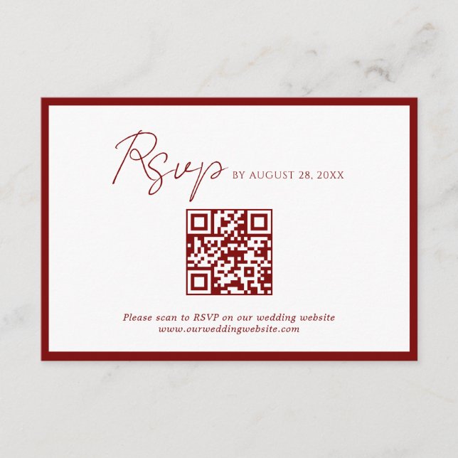 Minimal Crimson Red Border QR Code Wedding Rsvp Enclosure Card (Front)